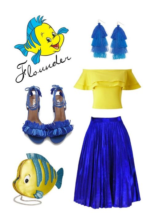 Flounder Costume Women, Flounder Inspired Outfits, Flounder Costumes, Diy Flounder Costume Woman, Finding Nemo Inspired Outfits, Disney Bound Little Mermaid, Disneybound Flounder, Finding Nemo Outfit, Flounder Costume