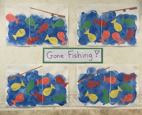 Fishing Art For Toddlers, Fishing Preschool Crafts, Fishing Activities For Toddlers, Fishing Crafts For Toddlers, Fish Crafts For Toddlers, Fishing Crafts, Camping Week, Camping Preschool, Aquatic Theme