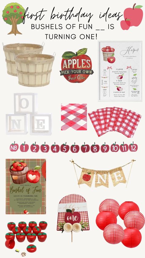 Fall Apple Birthday Party, Apple First Birthday Party, Apple Theme 1st Birthday, First Birthday Themes August, Apple Orchard Birthday Party Theme, Apple Themed 1st Birthday Party, Apple Birthday Theme, Falling Into One Birthday Theme, 1st Birthday Party Ideas November