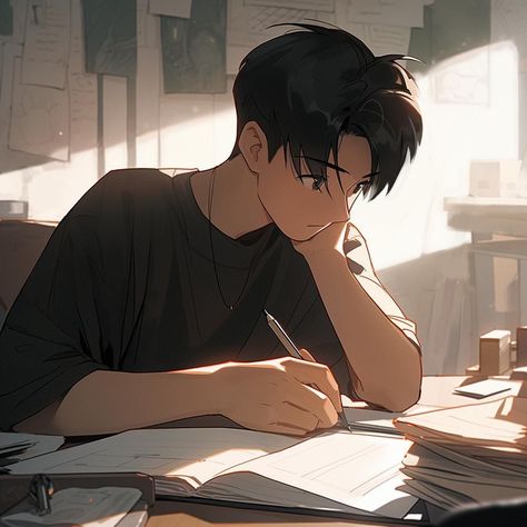 Anime Guy Studying, Guy Studying Drawing, Study Boy Student Dp, Anime Boy Studying, Study Dp, Guy Studying, Wallpaper School, Boxing Drills, Animes Emo