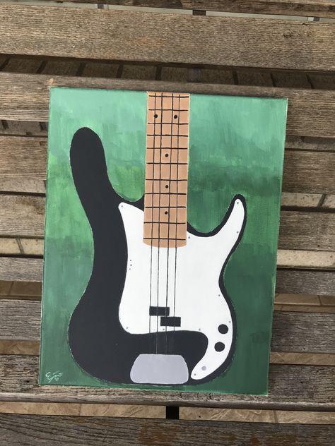 Guitar Canvas Painting Easy, Bass Guitar Sketch, Painting Ideas Guitar, Bass Painting Easy, Ombre Art Diy, Bass Guitar Painting, Guitar Painting On Canvas, Guitar Sketch, Ombre Art