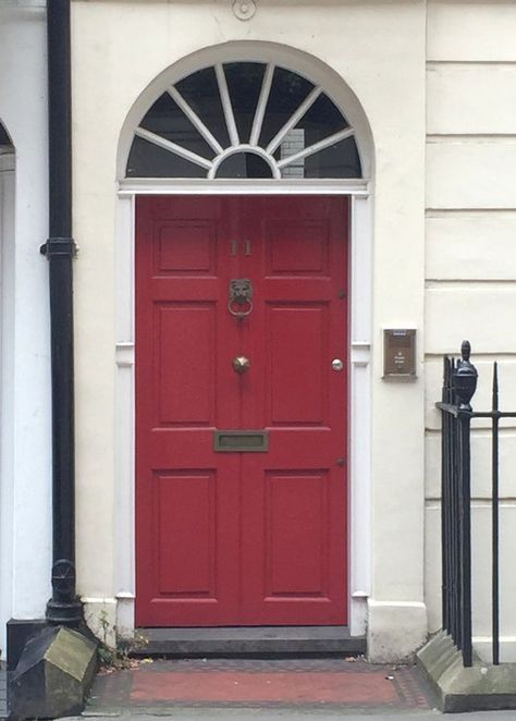 To really make a grand entrance, add a splash of color to your front door! When Kristie from @thedecorologist visited the UK, she loved the colorful doors of the row houses. Click through to see some of her favorites from her trip. Want to use a similar color for your DIY project? Try out Heartthrob SW 6866 for a deep red. Red Front Door Paint Color, Door Paint Color Ideas, Front Door Paint, Exterior Door Colors, Picking Paint Colors, Red Paint Colors, Red Front Door, Dark Paint Colors, Front Door Entryway