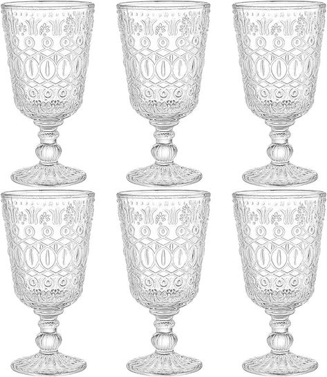 Amazon.com | SOUJOY Set of 6 Vintage Wine Glasses, 10oz Clear Glass Goblet, Handmade Pressed Water Drinking Cup with Stem for Party, Wedding: Goblets & Chalices Glass Drinkware, Vintage Wine Glasses, Clear Glasses, Vintage Wine, Vintage Glasses, Modern Glass, Drinking Cup, Drinking Water, Party Wedding