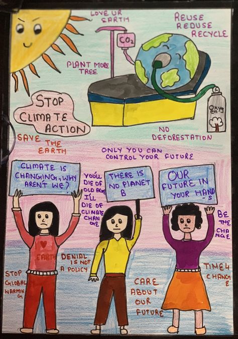 On the occasion of earth day I made a poster on climate action. Poster On Climate Action, Poster On Deforestation, Climate Action Poster Ideas, Climate Action Poster, Climate Changing Poster, Air Pollution Project, Pollution Project, Sustainable Development Projects, Environmental Posters