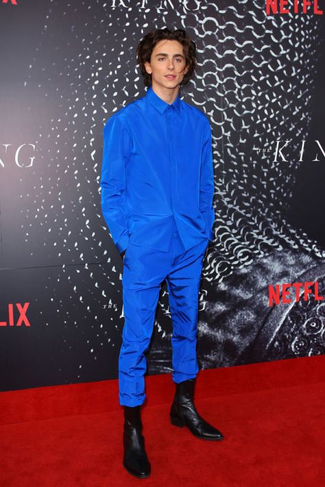 Timothée Chalamet in Haider Ackermann at “The King” Australia Premiere | Tom + Lorenzo Turtleneck Suit, Monochromatic Blue, Grey Two Piece, Light Grey Suits, London Film Festival, Timmy T, Best Dressed Man, Wearing All Black, Young Actors