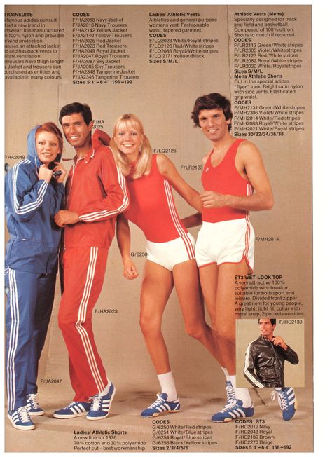 1976 Adidas Catalogue Pages - Football Shirt Culture - Latest Football Kit News and More 80s Athletic Fashion, 70s Sportswear, J Crew Outfits, Adidas Ad, Adidas Retro, Red Trousers, Vintage Sportswear, Adidas Brand, Vintage Jerseys