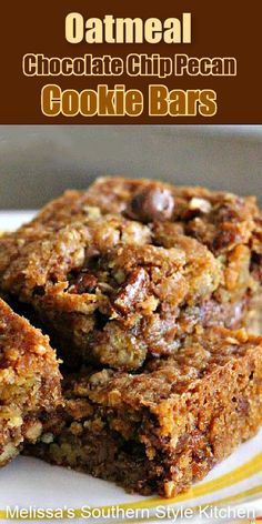 Chocolate Chip Pecan Blondies, Oatmeal Chocolate Chip Pecan Cookie Bars, Oatmeal Pecan Chocolate Chip Cookies, Pecan Chocolate Chip Bars, Chocolate Chip Pecan Bars, Sheet Pan Cookie Bars Easy, Oatmeal Bar Cookies Recipes, Chocolate Chip Bars Recipes, Oatmeal Chocolate Chip Cookie Recipes