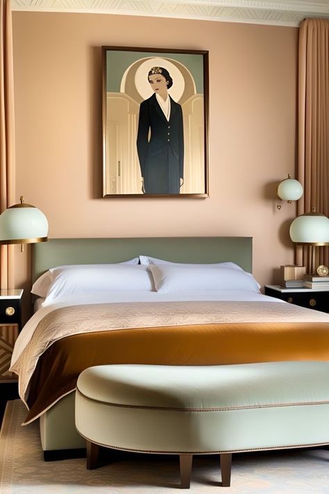 Art Deco Bedding Duvet Covers, Glam Art Deco Bedroom, Contemporary Art Deco Bedroom, Miami Art Deco Bedroom, Art Deco Hotel Room, Art Deco Closet, 20s Bedroom, Art Deco Moodboard, Timeless Bedroom Ideas