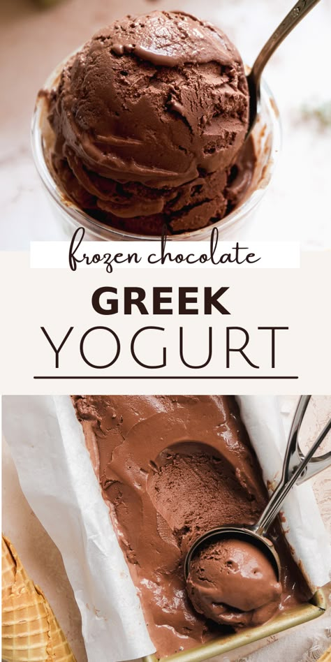 Homemade Frozen Yogurt, Chocolate Greek Yogurt, Frozen Yogurt Recipes, Healthy Ice Cream Recipes, Chocolate Yogurt, Greek Yogurt Recipes, Frozen Chocolate, Yogurt Recipes, Chocolate Ice