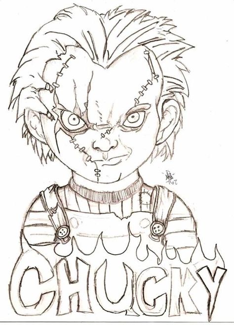 Fred Kruger, Chucky Drawing, Scary Coloring Pages, Scary Drawings, Horror Drawing, Doll Drawing, Creepy Drawings, Chuck E Cheese, Horror Movie Art