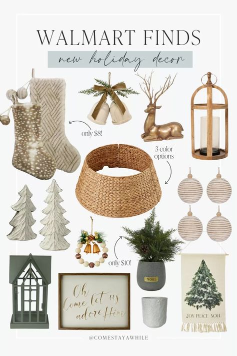 The cutest new holiday decor just launched from Walmart! Affordable, stylish Christmas decor for your home! I love it all! 🎄 Come stay awhile, Amanda Vernaci, Walmart holiday decor, aesthetic Christmas finds, Walmart home finds. Follow Comestayawhile for authentic, realistic DIY from a self taught mom working hard to upgrade her neutral modern farmhouse home on a budget. Follow Amandalovesamazon for all the best deals on neutral home decor, trending fashion finds & budget friendly beauty items. Christmas Tree Ideas 2024 Neutral, Farmhouse Neutral Christmas Decor, Christmas Decor Ideas Amazon, Christmas Decor Ideas Neutral Colors, Cozy Neutral Christmas Decor, Neutral Farmhouse Christmas Decor, Walmart Christmas Decor 2024, Green And Neutral Christmas Decor, Rustic Neutral Christmas Decor