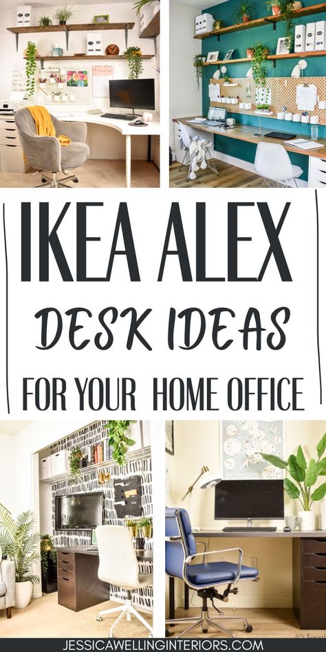 These Ikea Alex desk ideas will inspire you for your own home office. From corner desks to closet offices, to long desks with multiple workstations. Ikea Alex Office, Ikea Alex Desk Ideas, Butcher Block Desk Top, Closet Offices, Ikea Alex Desk, Butcher Block Desk, Alex Desk, Corner Desks, Ikea Home Office