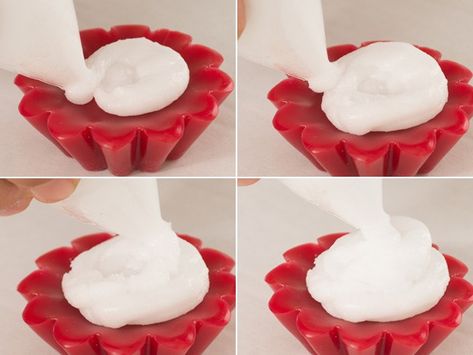 This Candle making tutorial shows you how to make candle pie tarts. The tutorial takes you through the steps of making the candle base as well as piping the frosting on to the top of the candle. Th… How To Make Candle, Wax Melts Recipes, Candle Recipes, Candle Making Tutorial, Make Candle, Pie Candles, Diy Wax Melts, Recipes Tutorials, Hand Dipped Candles