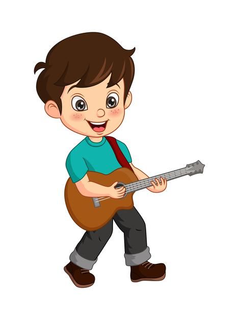 Someone Playing Guitar Reference, Boy Playing Guitar Drawing, Cartoon Playing Guitar, Playing Guitar Illustration, Boy Playing Guitar, Guitar Cartoon, Singing Drawing, Playing Instrument, Guitar Clipart