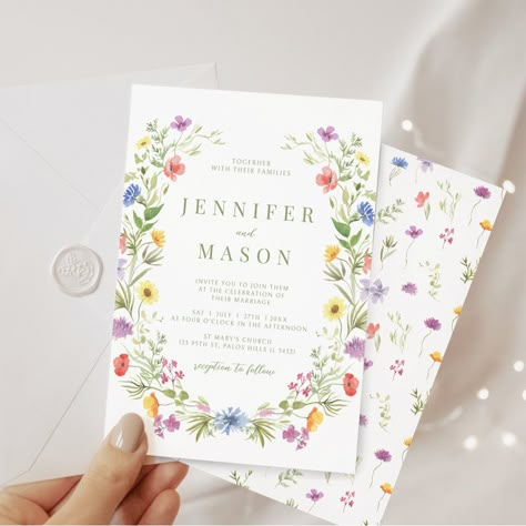 April Wedding Invitations, Eclectic Wedding Invitations, Wildflower Party, Wildflower Invitation, Colorful Rustic, Refined Rustic, Colorful Wedding Invitations, Boho Wedding Invitation, Wildflower Wedding Invitations