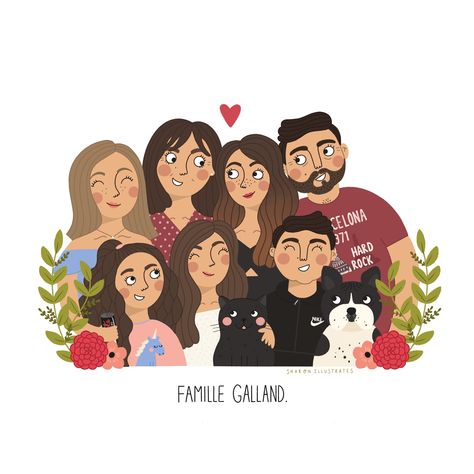 Doodle Art Portrait, Doodle Family Portrait, Group Portrait Illustration, Family Portrait Drawing Ideas, Family Portraits Illustration, Family Portraits Drawing, Digital Family Portrait Illustration, Family Cartoon Illustration, Drawing Family Portrait