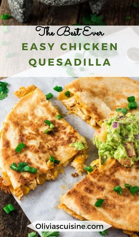 This easy chicken quesadilla is the perfect back-to-school dinner idea when you don't want to spend a lot of time in the kitchen! So incredibly easy, you will be shocked at how delicious it tastes! Easy Chicken Quesadilla, Easy Chicken Quesadilla Recipe, Peach Cake Recipes, Chicken Peppers, 400 Calorie Meals, Chicken Quesadilla Recipe, Quesadilla Recipe, Chile Sauce, Chicken Breakfast