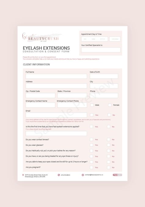 Lash Extension Consultation Forms Beauty Bar Salon, Eyelash Extensions Care, Waxing Room, Exercise For Women, Lash Technician, Intake Form, Eyelash Technician, Esthetician Room, Lash Lifting