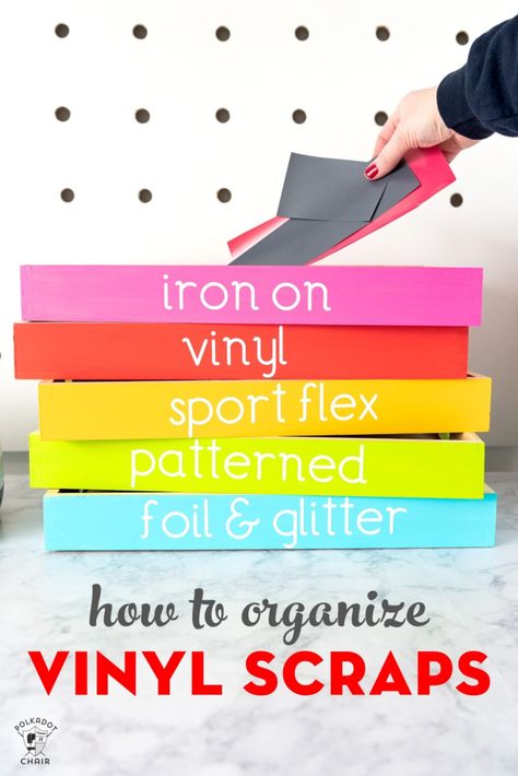 Fun ideas to organize your craft room including these colorful trays designed to store your vinyl scraps. Lots of ideas for how to store vinyl scraps #cricut #craftroom #organization Organize Vinyl Scraps, Scrap Vinyl Storage Ideas, Vinyl Scrap Storage, Organize Vinyl, Colorful Craft Room, Cricut Storage, Pillow Cases Tutorials, House Craft, Organize Craft Supplies