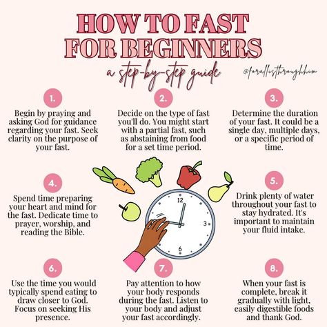 Do you struggle to fast as a believer? Whether you were new to the faith or you’re a seasoned believer, here is a step-by-step guide on… | Instagram Biblical Fasting For Beginners, Fasts In The Bible, Types Of Fasting Christian, How To Fast And Pray For Beginners, Spiritual Fasting For Beginners, Fasting And Prayer For Beginners, Fasting Christian, Bible Fasting, Biblical Fasting