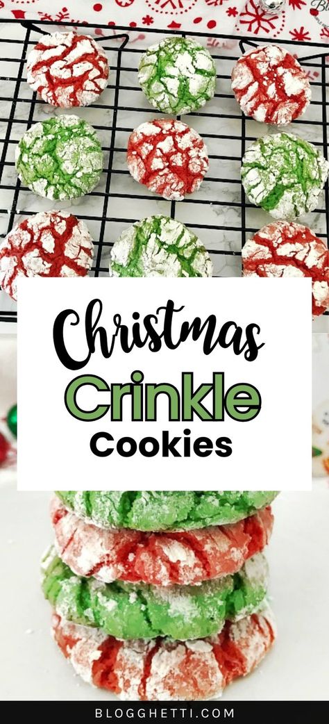 Christmas Crinkle Cookies, Christmas Cookie Recipes Holiday, Christmas Baking Cookies, Crinkle Cookies Recipe, Christmas Baking Recipes, Cookies Easy, Christmas Candy Recipes, Dessert Party, Crinkle Cookies