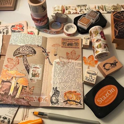 Autumn Love, Glue Book, Bullet Journal Aesthetic, Mixed Media Journal, Art Journal Therapy, Bullet Journal Art, Journal Aesthetic, Creative Journal, Vintage Journal