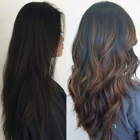 Black Hair Balayage, Balayage Hair Dark, Black Hair With Highlights, Brown Hair Balayage, Brown Balayage, Light Hair Color, Brown Highlights, Trendy Hair Color, Balayage Brunette