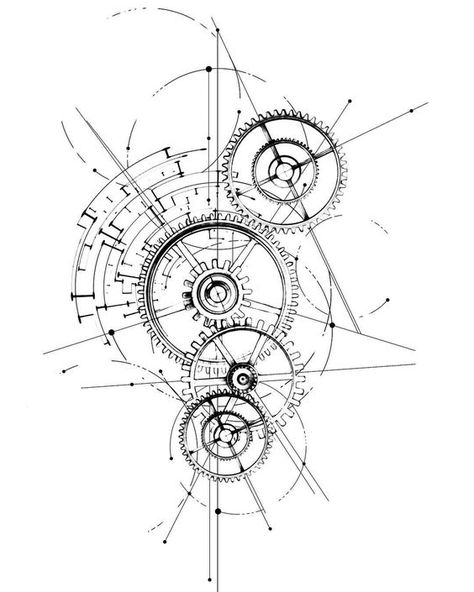 Gear Drawing, Gear Tattoo, Geometric Line Tattoo, Cyberpunk Tattoo, Steampunk Tattoo, Men Tattoos, Geometric Tattoo Design, Clock Tattoo, Nature Tattoos