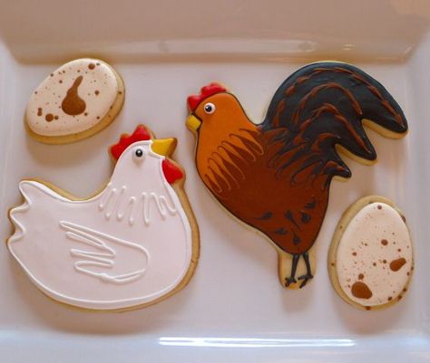 Explore 1smrtcookie's photos on Flickr. 1smrtcookie has uploaded 187 photos to Flickr. Royal Icing Chicken Cookies, Rooster Cookies Decorated, Hen Cookies, Chicken Sugar Cookies, Rooster Cookies, Chicken Cookies, Chicken Birthday, Chicken Biscuits, Farm Cookies