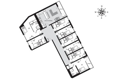 Staff Accommodation Floor Plans, Staff Accommodation, Micro Apartment, Student Accommodation, Bunk House, Architecture Plan, Architecture Project, Arch, Floor Plans