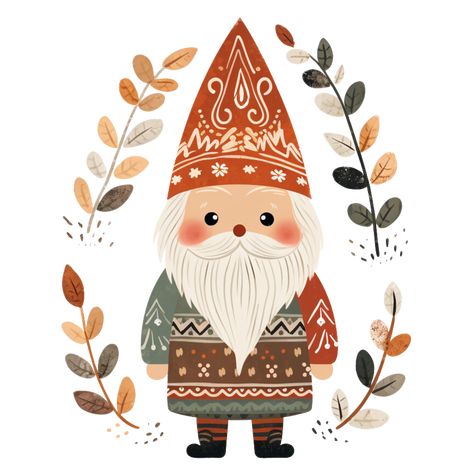 Swedish Gnomes Illustrations, Scandinavian Folk Art Christmas Cards, Christmas Folk Art Illustration, Scandinavian Christmas Illustration, Noel Illustration, Yule Art, Scandinavian Santa, Christmas Embroidery Ideas, Gnome Illustration