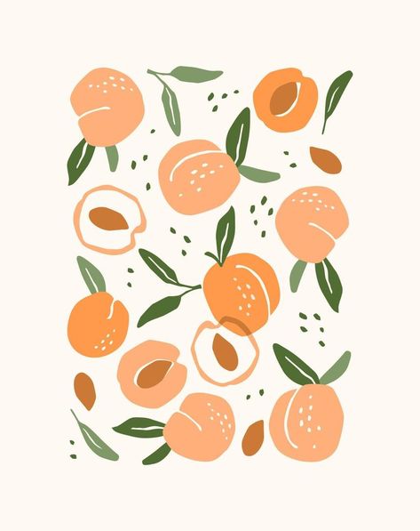 Art print. Abstract peaches. Modern design for posters, cards, cover, t shirt and other Peaches Graphic Design, Peach Graphic Design, Peaches Illustration, Mango Tattoo, Kitchen Painting Art, Peach Poster, Boho Pattern Design, Tea Sachet, Fruits Illustration