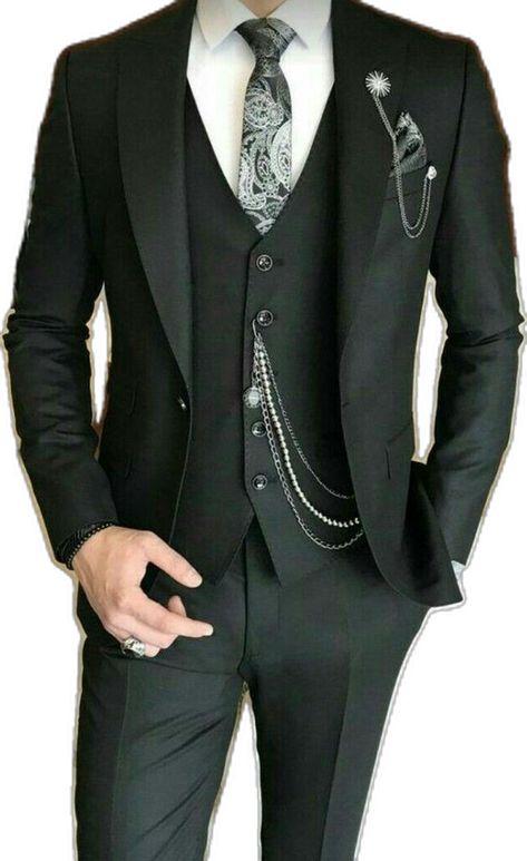 Gothic Suit, Men Vest Outfits, Marriage Suits, Peak Lapel Suit, Black Tuxedo Suit, Black Suit Men, Fancy Suit, Classy Suits, Dress Suits For Men