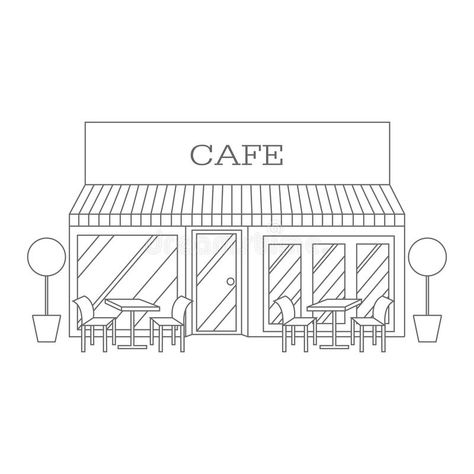 Vector illustration of building restaurant and cafe line icon vector illustration Cafe Vector Illustrations, Cafe Interior Illustration, Cafe Line Art, Vector Line Illustration, Drawings Of Buildings, Cafe Illustration, Simple Cafe, Italian Cafe, Outline Images