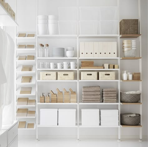 Ikea Elvarli, Desain Pantry, Storage Room Organization, Ikea Shelves, Ikea Storage, Shelf Unit, Storage Hacks, Office Storage, Storage Room