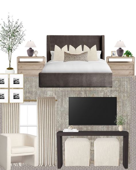 Arhaus Wyller Bed, White Bedding King Bed, Wyller Bed Arhaus, Modern Bedroom With Fireplace, Sophisticated Guest Bedroom, Sophisticated Master Bedrooms Decor, Amber Interiors Bed, Modern Contemporary Bedroom Design Ideas, Bedroom Inspiration Cozy Dark