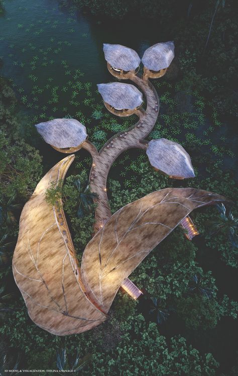 Pod Architecture Design, Concept For Resort Design, Forest Concept Architecture, Biomimicry Landscape Architecture, Natural Architecture Concept, Eco Resort Architecture Concept, Organic Design Architecture, Forest Architecture Concept, Tree Architecture Concept