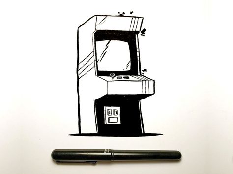 Arcade cabinet ink sketch by Jetpacks and Rollerskates Gamer Tattoos, Retro Arcade Games, Arcade Game Machines, Camera Tattoo, Retro Tattoos, American Graffiti, Arcade Cabinet, Gaming Tattoo, Retro Arcade