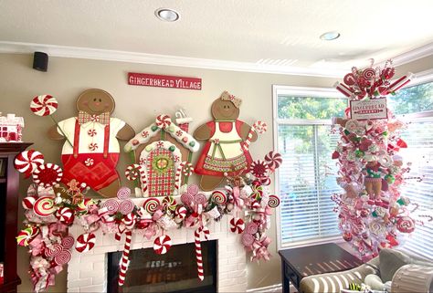 Gingerbread Christmas Decor Wreaths & Garlands, Gingerbread Fireplace, Peppermint Christmas Decor, Christmas Decor Garland, Gingerbread Garland, Bows Christmas Tree, Lollipop Christmas, Christmas Valances, Christmas Garland Mantle