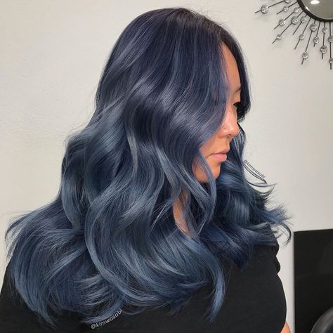 Smoky Blue Hair Color, Dark Blue Hairstyles, Smoky Blue Hair, Ash Blue Hair, Hair Dye Colours, Galaxy Hair Color, Blue Hairstyles, Guytang Mydentity, Blue Black Hair Color