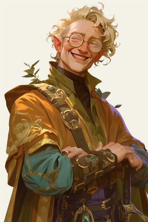 dnd portrait of a halfling cleric from the midwestern part of america, he's middle aged, vibrantly dressed, jovial and happy Dnd Human Male Middle Age, Interesting Dnd Characters, Dnd Family Portrait, Vistani Character Art, Dnd Sidekick, Mentor Character Design, Middle Aged Character Design, Dnd Old Lady, Acolyte Dnd