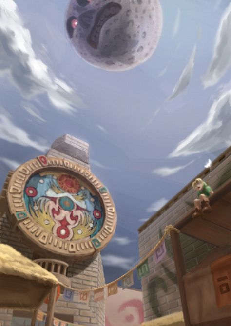 The Legend Of Zelda :Majora's Mask Majoras Mask Moon, Clock Town, Kakariko Village, Land Of The Lost, Botw Zelda, Awesome Drawing, Nintendo Fan Art, Majoras Mask, V Games