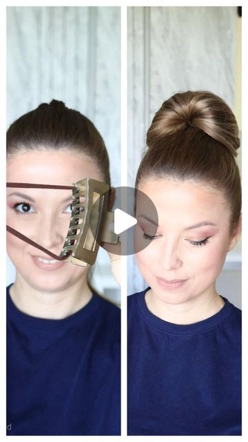 Trendafilka Kirova on Instagram: "Claw Clip High Bun hack 
.
.
.
#hairstylehacks #hairstyling #howtobraid #buntutorial" Hair Clip Claw Hairstyles, Claw Clip Top Bun, Bun Builder Tutorial, Claw Clip Bun Hack, Claw Clip High Bun, High Bun Hairstyles Tutorial, Bun With Hair Clip, Clip Bun Hairstyles, Bun With Claw Clip