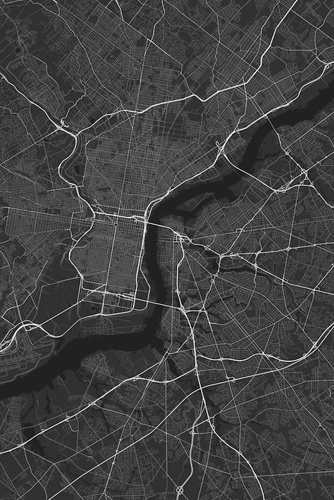 Philadelphia, USA Map. (White on black) by Graphical-Maps Map Black And White, Map Photography, Map Art Illustration, Dark Site, Philadelphia Map, Site Map, World Map Wallpaper, Map Wallpaper, Usa Map