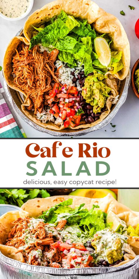 Cafe Rio Dressing Recipe, Club Salad, Cafe Rio Recipes Copycat, Cafe Rio Copycat Recipes, Nordstrom Cafe Recipes, Cafe Rio Salad Recipe, Cafe Rio Salad Dressing, Cafe Rio Chicken Crockpot, Cafe Rio Shredded Chicken Recipe