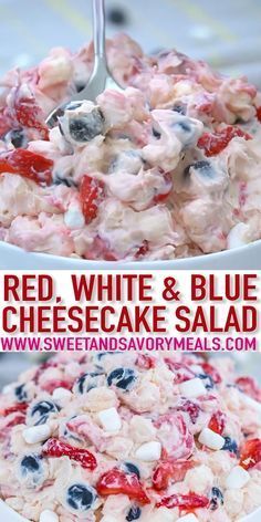 Red White And Blue Cheesecake, Blue Cheesecake, Cheesecake Salad, Desserts Keto, Fluff Desserts, Patriotic Desserts, Resep Salad, Berry Cheesecake, 4th Of July Desserts