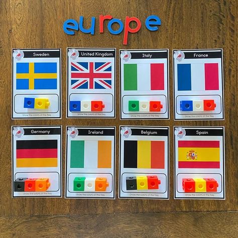 Around The World Math Activities Preschool, Europe Montessori, Reggio Activities, Summer Olympics Crafts, Preschool Transportation Crafts, Primary School Activities, Montessori Shelves, Flags Of European Countries, Preschool Theme Activities