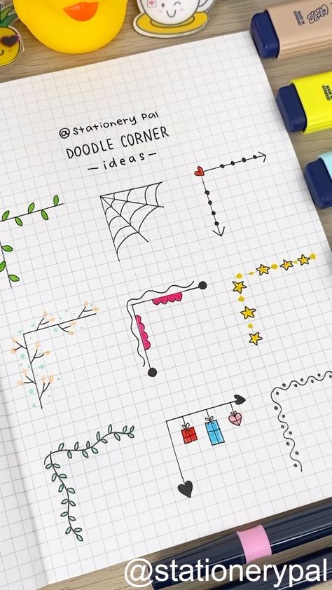 Try this simple doodle corner ideas!🤩🤩🤩 . 🔍Sakura Pigma Micron Pen 02 - 0.30 mm - Black Monami Color Twin Brush .⁠ .⁠ .⁠ 🎈Get great… | Instagram Note Doodle Ideas, Doodle Card Ideas, Cute Pen Pal Ideas, Creative Pen Pal Ideas, Pen Pal Ideas Aesthetic, Cute Card Doodles, Doodle Book Ideas, Paper Corner Designs, Pen Pal Inspiration