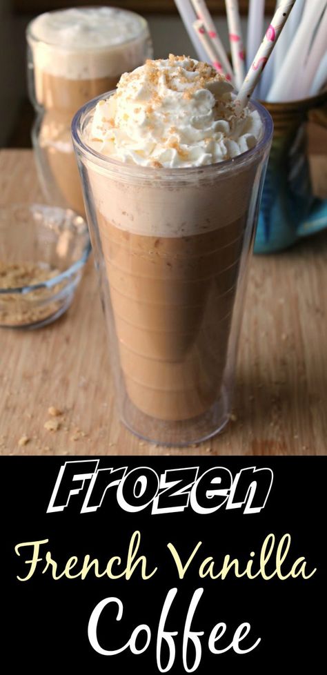 Frozen French Vanilla Coffee - Foody Schmoody Blog - This easy, make-at-home frozen coffeehouse drink is the perfect pick-me-up for a hot summer day.  #SweetenYourSummer #ad Frozen Coffee Drinks Recipes, Frozen Coffee Drinks, Frappe Recipe, French Vanilla Coffee, Iced Coffee Drinks, Frozen Coffee, Easy Coffee Recipes, Drink Recipes Nonalcoholic, Beverage Recipes