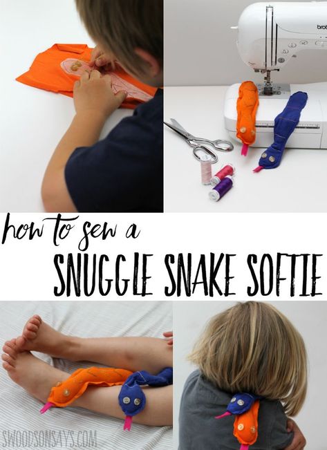 See how easy it is to turn an old t-shirt into a snuggle snake! This fun upcycle sewing project is a perfect kid's sewing pattern and quick to make. A great project for kids learning to sew, your little ones will love tucking their snake softies into pockets and under pillows. This post is sponsored by Sulky, click through to see why two of their products are perfect for teaching kids to sew! #sewing #sewingwithkids #sewingpattern #softiepattern Teaching Kids To Sew, Learning To Sew, Diy Baby Headbands, Project For Kids, Upcycle Sewing, Fabric Purses, Sewing Projects For Kids, Sewing Patterns For Kids, Sewing Projects For Beginners